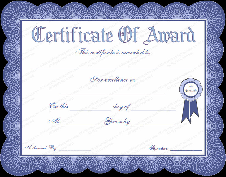 Award Certificate Template Free Blue theme General Award Certificate Template