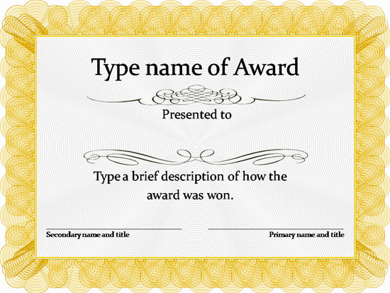 Award Certificate Template Free Free Editable Certificate Of Award Template Sle