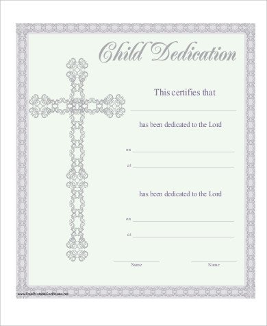 Baby Dedication Certificate Template Baby Dedication Certificate 6 Examples In Pdf
