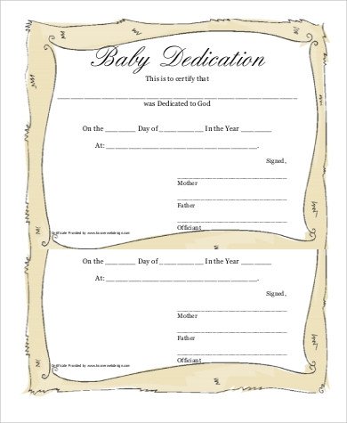 Baby Dedication Certificate Template Baby Dedication Certificate 6 Examples In Pdf