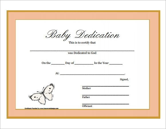 Baby Dedication Certificate Template Baby Dedication Certificate 9 Download Free Documents