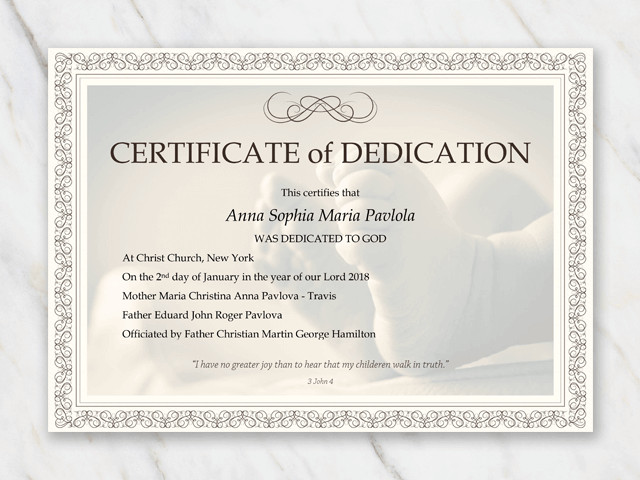 Baby Dedication Certificate Template Baby Dedication Certificate Template for Word [free Printable]