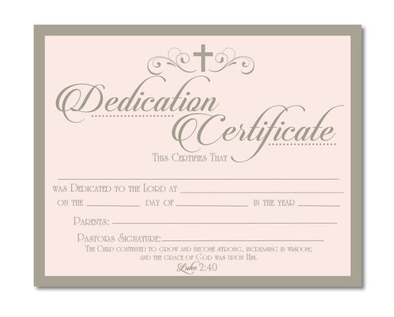Baby Dedication Certificate Template Printable Baby Dedication Certificate Digital by