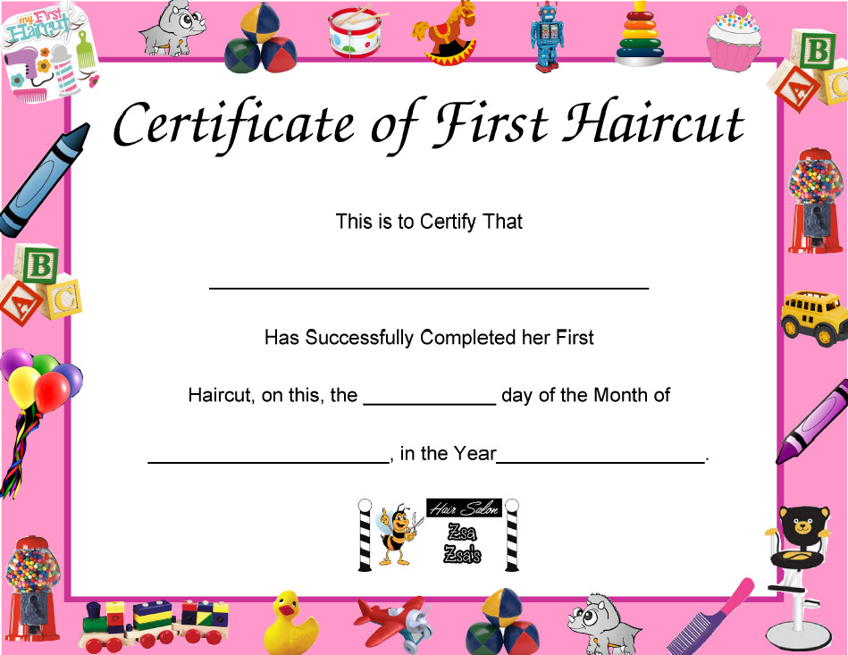 Baby First Haircut Certificate First Time to A Salon ⋆ Zsa Zsa S Hair Salon