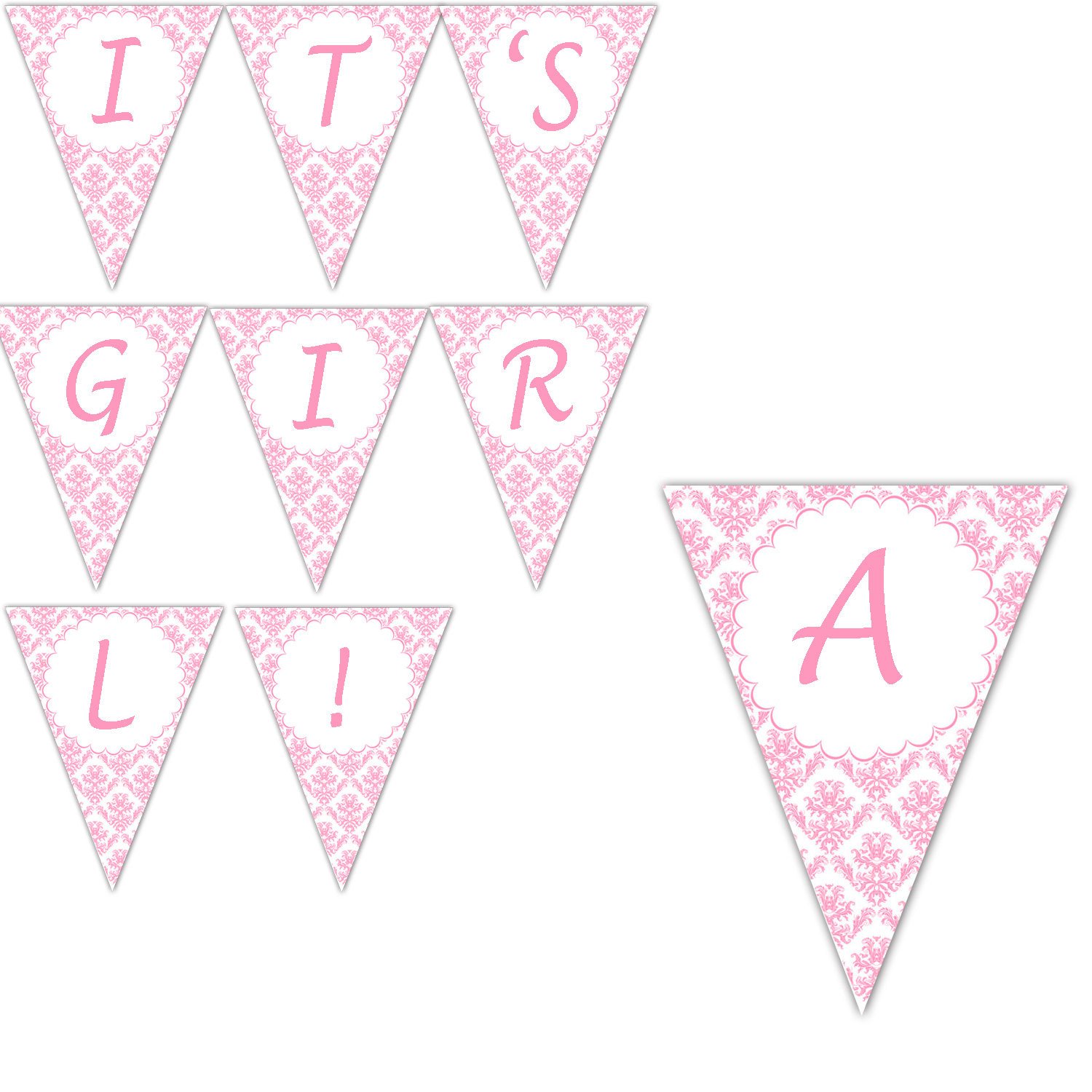 Baby Shower Banner Printable Baby Shower Banner Pink Dainty Damask Its A Girl Printable
