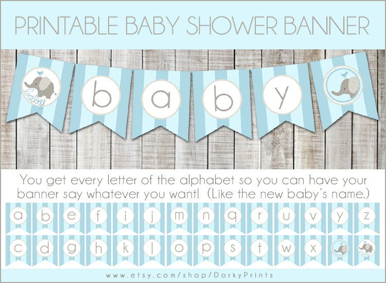 Baby Shower Banner Printable Blue Elephant Baby Shower Printable Banner Pdf Printable