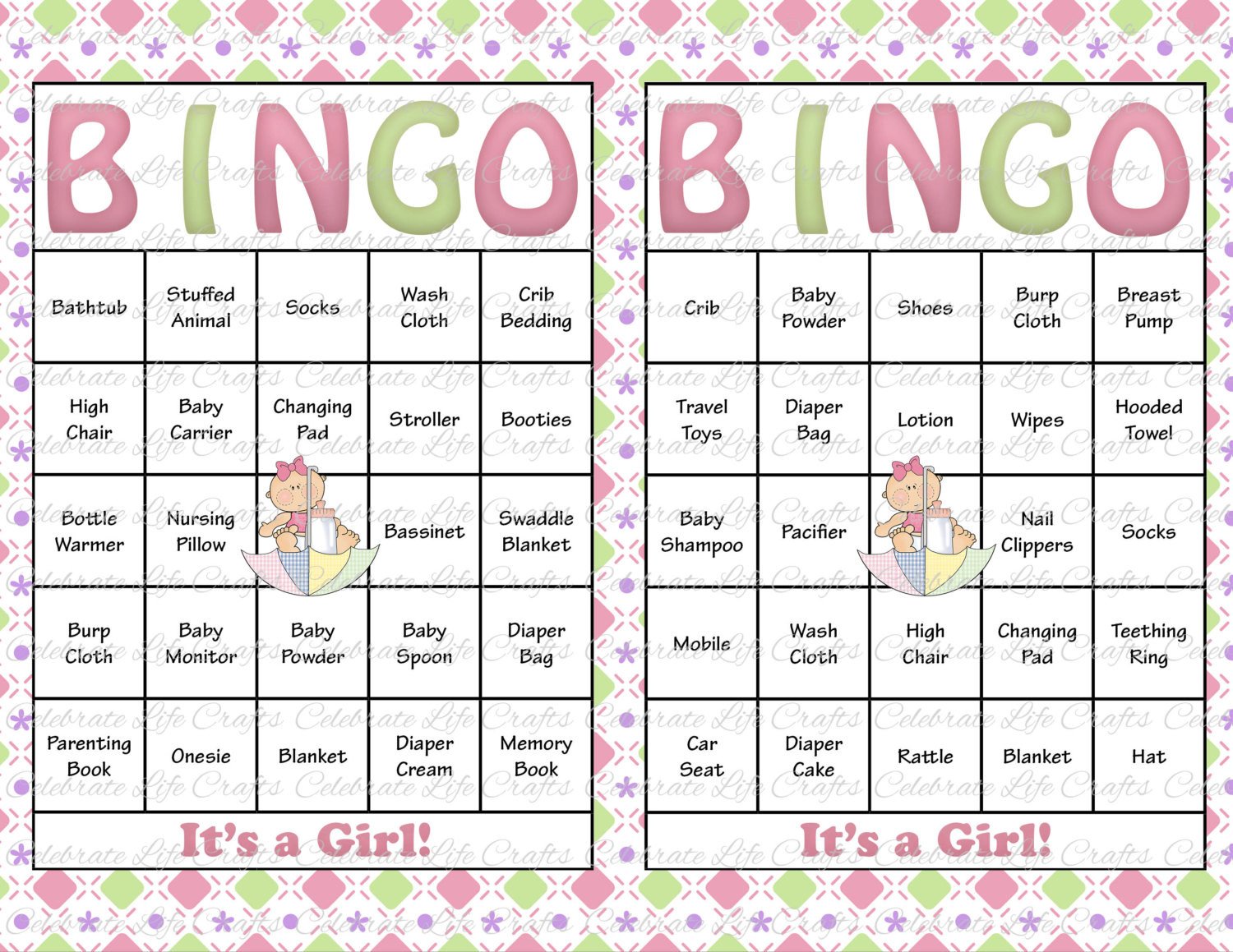 Baby Shower Bingo Template 60 Baby Shower Bingo Cards Printable Party Baby Girl
