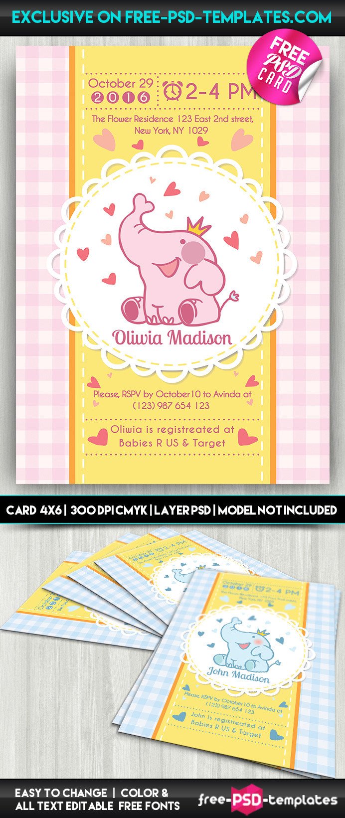 Baby Shower Card Template Baby Shower Card – Free Psd Card Template On Behance
