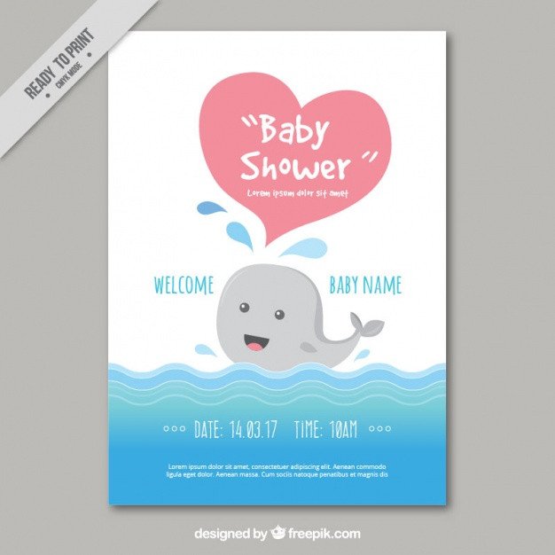 Baby Shower Card Template Baby Shower Card Template with Smiling Whale Vector