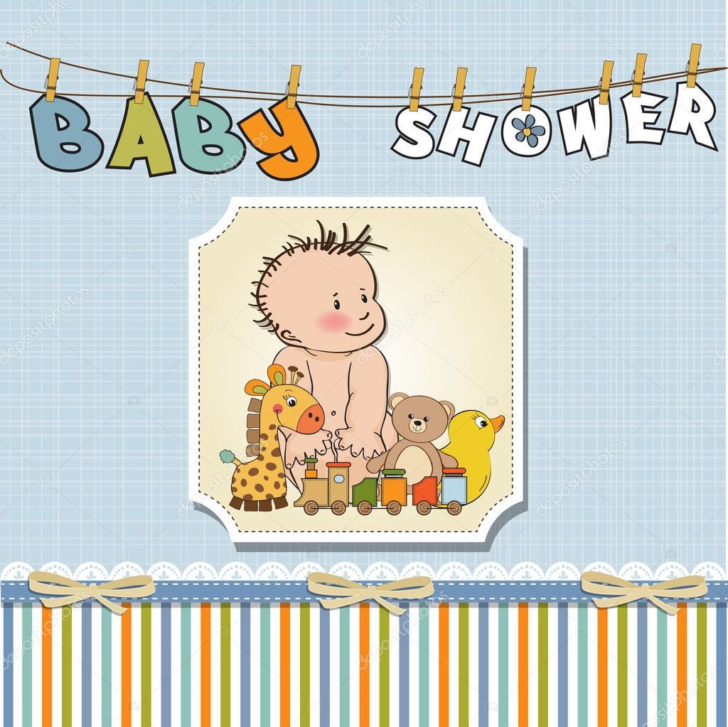 Baby Shower Card Template New Baby Boy Template Shower Card — Stock