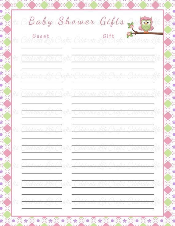 Baby Shower Guest List Baby Shower Gift List Printable Baby by Celebratelifecrafts