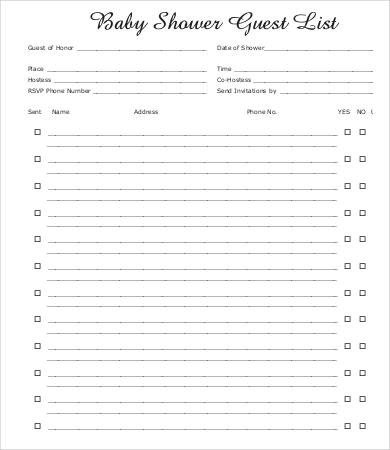 Baby Shower Guest List Guest List Templates 9 Free Word Pdf Documents