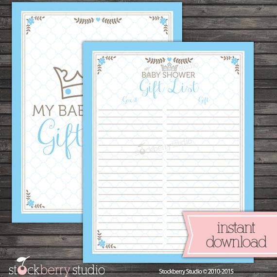 Baby Shower Guest List Prince Baby Shower Guest Gift List Printable Boy Baby Shower