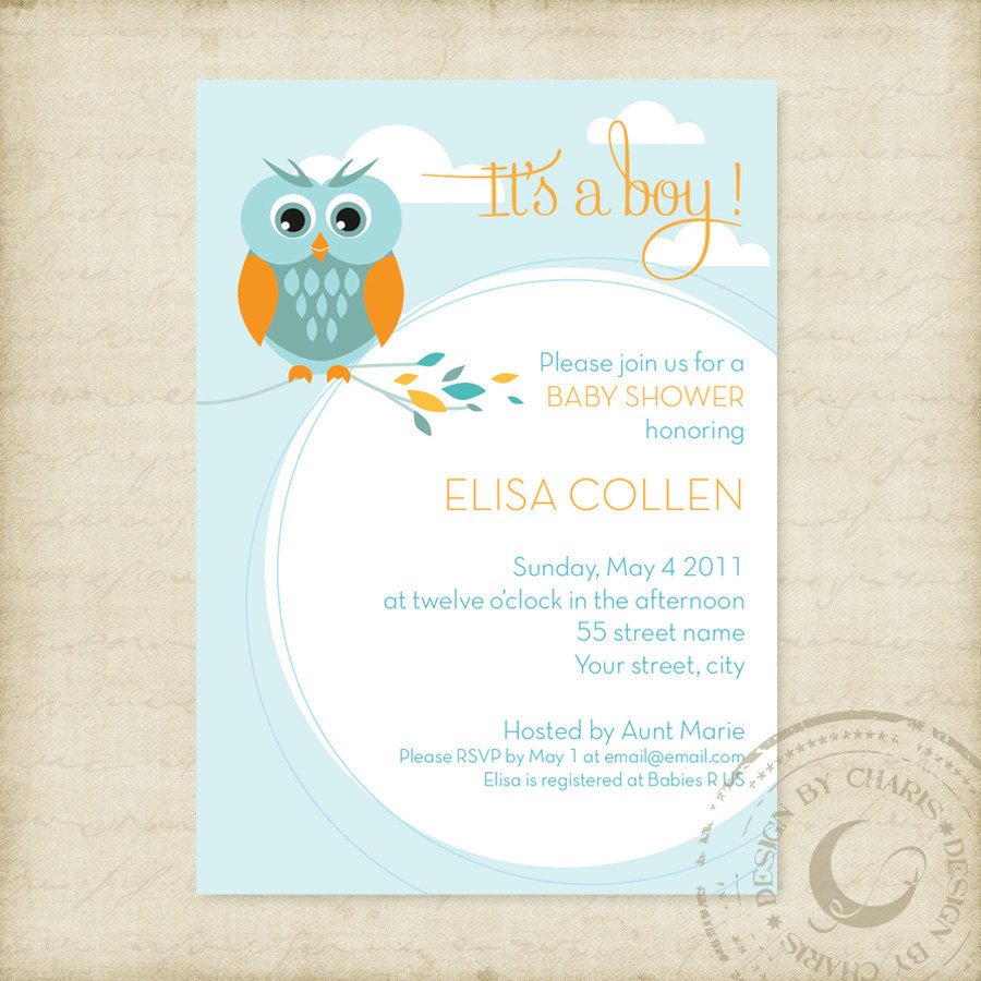 Baby Shower Invitation Free Template Baby Shower Invitation Template Owl theme Boy or Girl