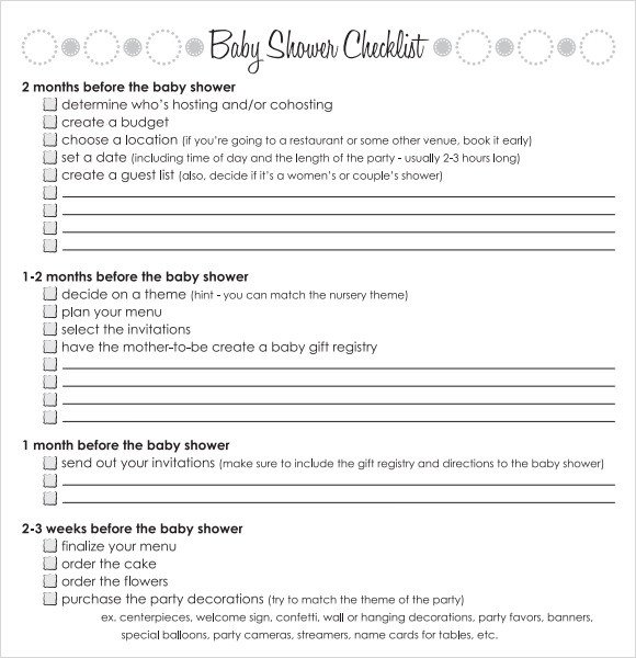 Baby Shower Planning Checklist Sample Baby Shower Checklist 9 Documents In Word Pdf