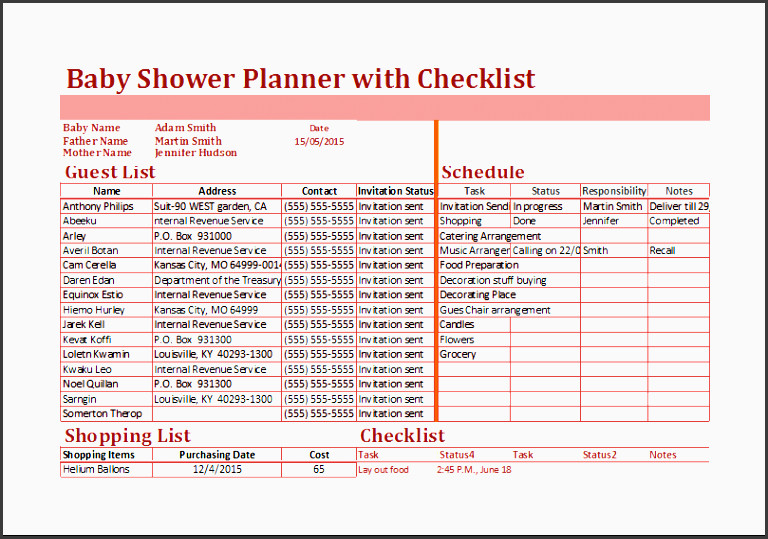 Baby Shower Planning Template 4 Baby Shower Planner Template Sampletemplatess