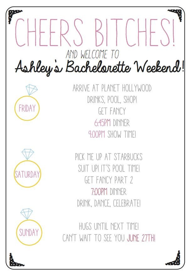 Bachelorette Itinerary Template Free Bachelorette Party Itinerary Sample