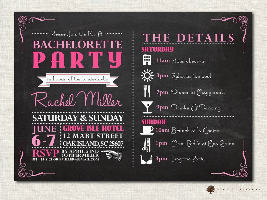 Bachelorette Party Itinerary Template Bachelorette Invitation Bachelorette Party Invitation