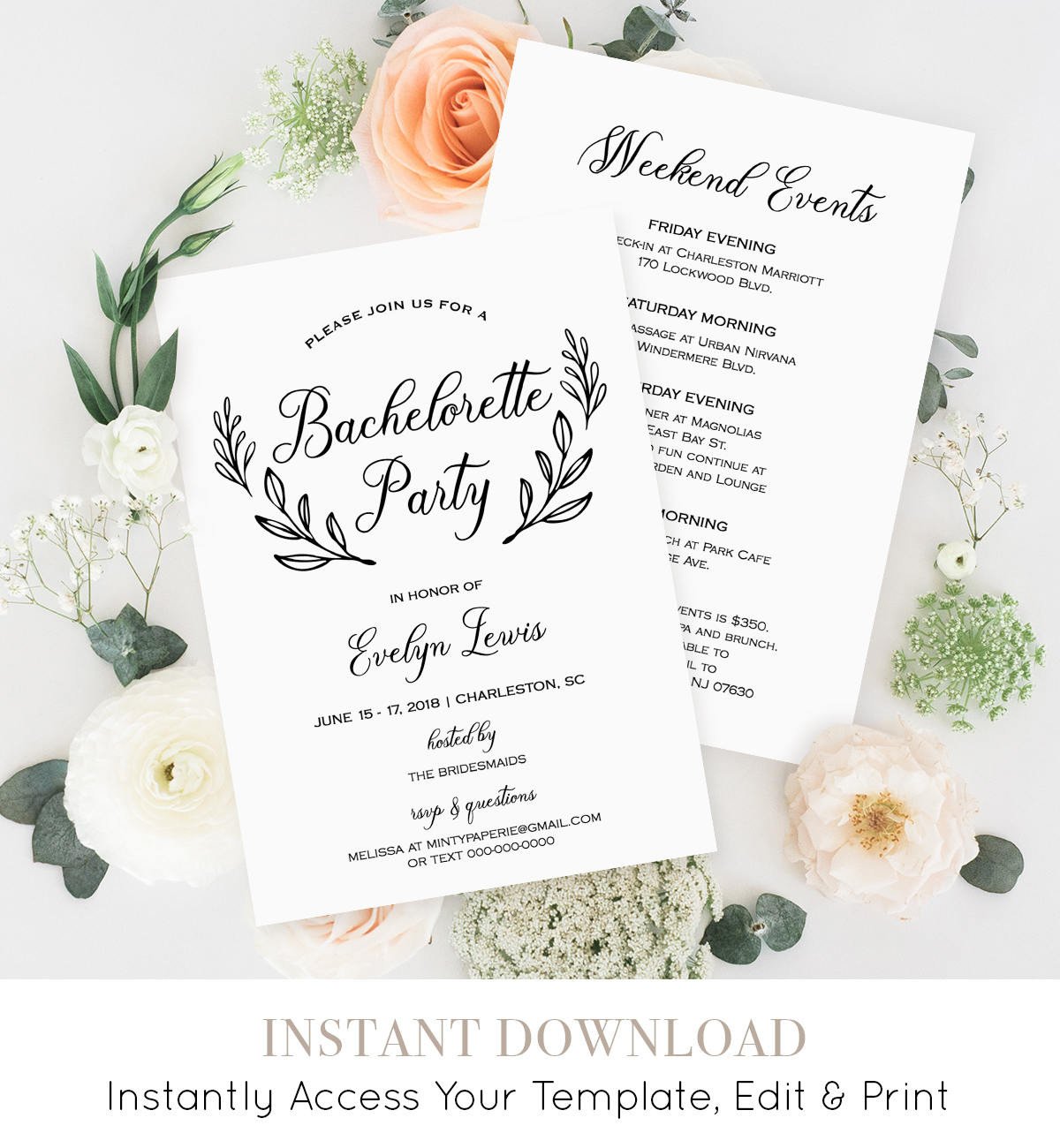 Bachelorette Party Itinerary Template Bachelorette Party Invitation Template Printable