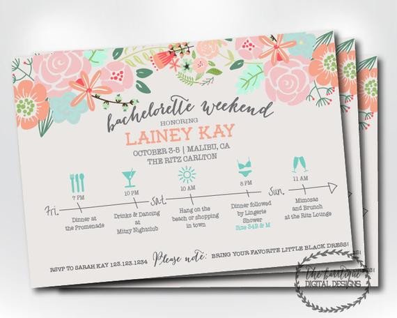 Bachelorette Party Itinerary Template Bachelorette Party Itinerary Invitation Bachelorette Weekend