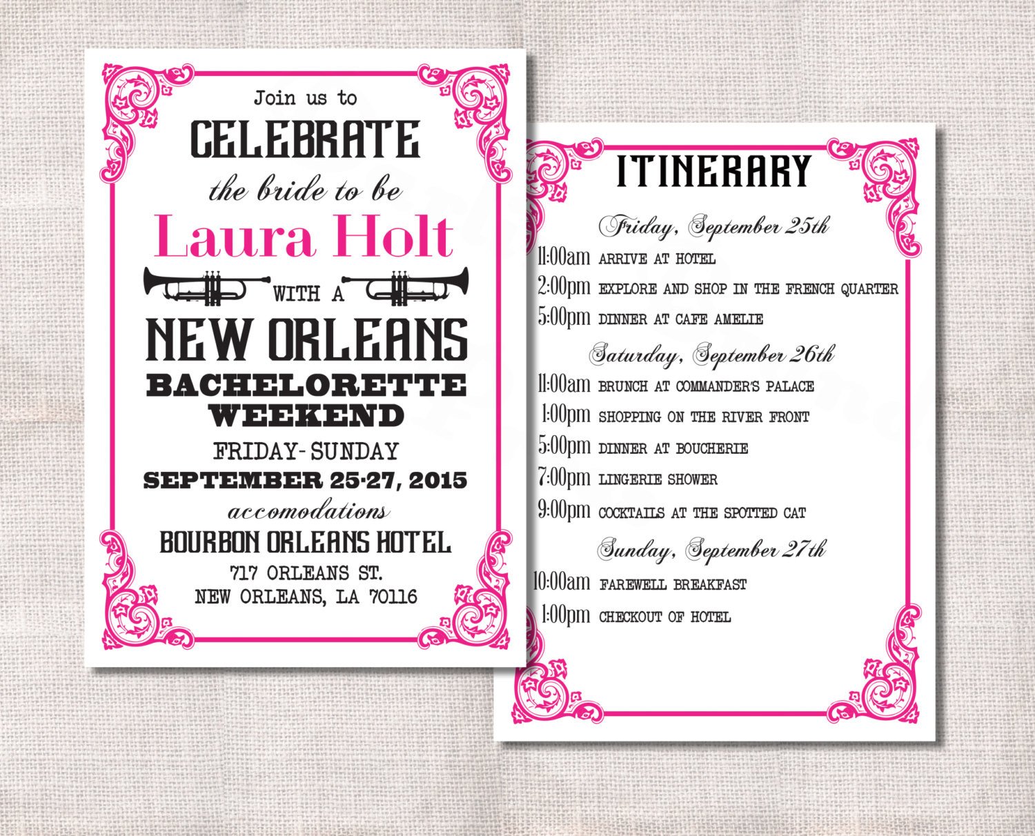 Bachelorette Party Itinerary Template Bachelorette Party Weekend Invitation and Itinerary Custom