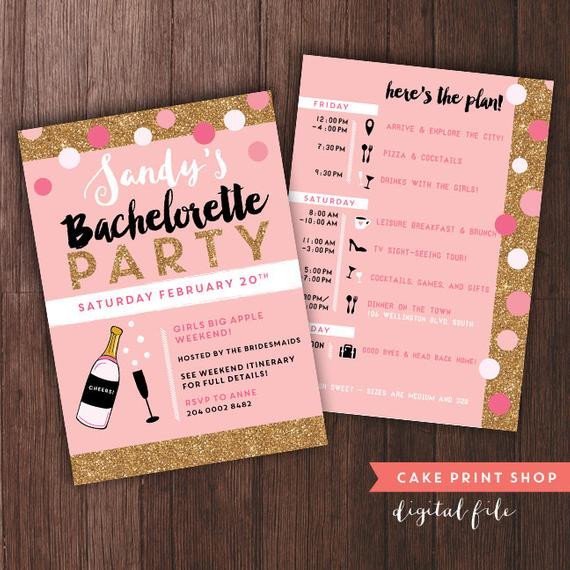 Bachelorette Party Itinerary Template Bachelorette Weekend Invitation with Itinerary Bachelorette