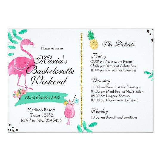 Bachelorette Party Itinerary Template Flamingo Bachelorette Weekend Itinerary Invitation