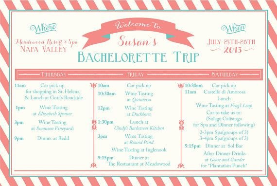 Bachelorette Party Itinerary Template Printable Bachelorette Weekend Itinerary Birthday Weekend