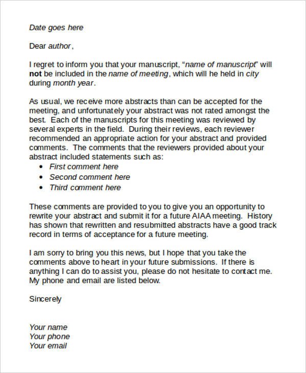 Bad News Letter Template 8 Proposal Rejection Letter Templates 7 Free Word Pdf