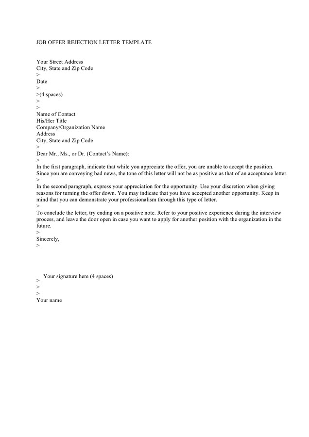 Bad News Letter Template Job Rejection Letter Sample and Template In Word and Pdf