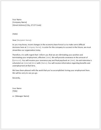 Bad News Letter Template Sample Layoff Letter Template