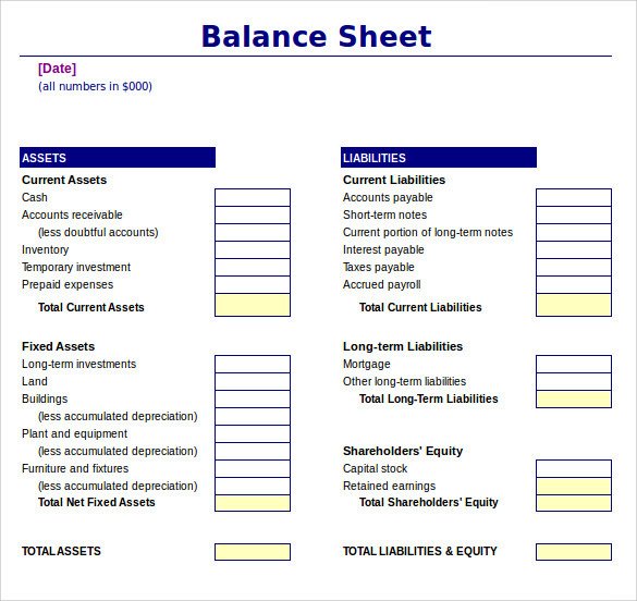 Balance Sheet Template Xls Sample Balance Sheet 18 Documents In Word Pdf Excel