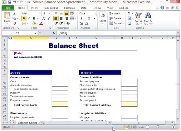 Balance Sheet Template Xls Simple Balance Sheet Template for Excel