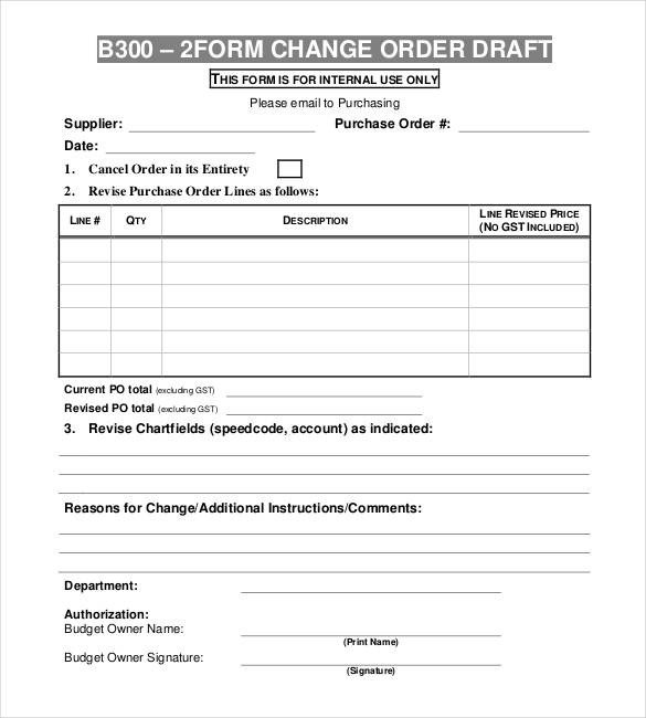 Bank Change order form Template 24 Change order Templates Pdf Doc
