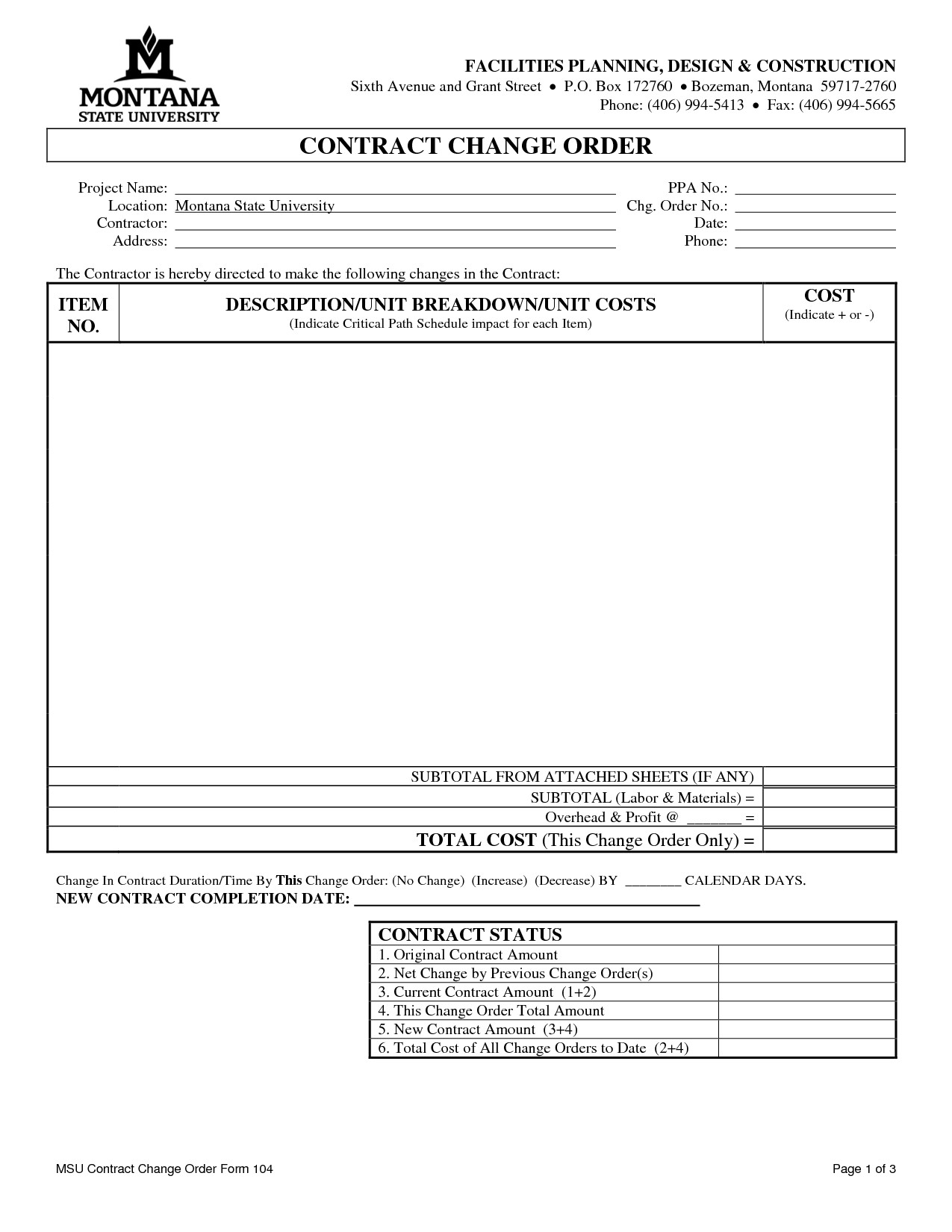 Bank Change order form Template Free Construction Change order form Pdf by Ckm