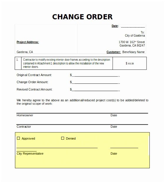 Bank Change order form Template Interior Design order forms