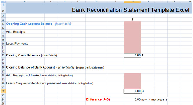 Bank Reconciliation Excel Template Bank Reconciliation Statement Excel Template Xls