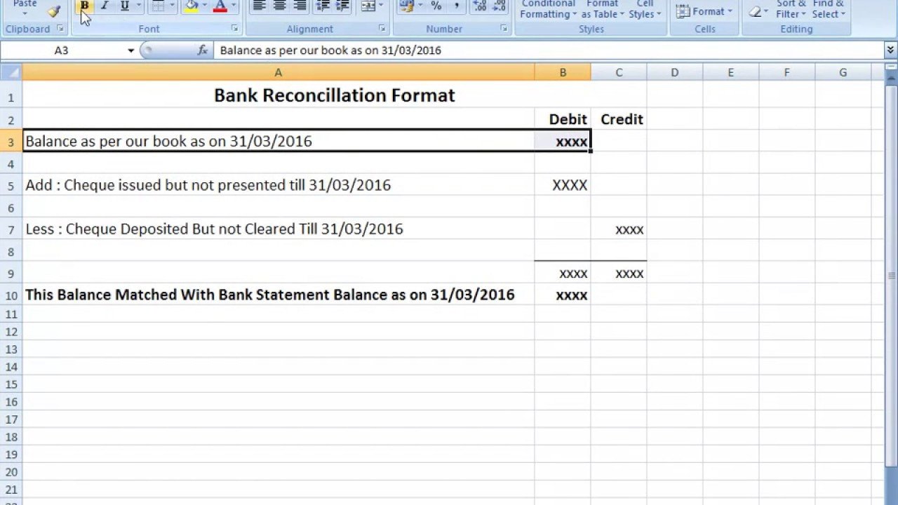 Bank Reconciliation Excel Template Bank Reconciliation Statement format In Excel after Seen