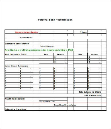 Bank Reconciliation Excel Template Bank Reconciliation Template 11 Free Excel Pdf