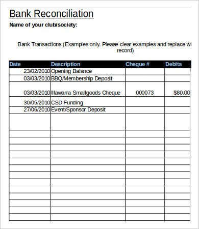 Bank Reconciliation Excel Template Bank Reconciliation Template 11 Free Excel Pdf