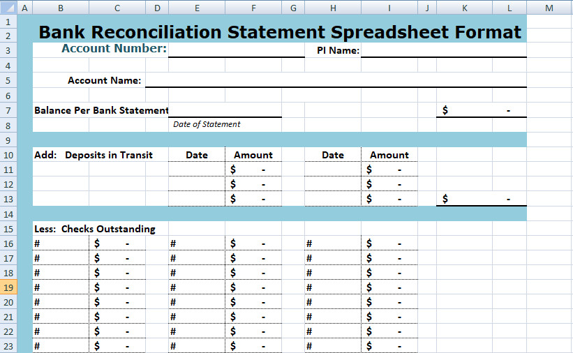 Bank Reconciliation Excel Template Simple Bank Reconciliation Template Excel Spreadsheet