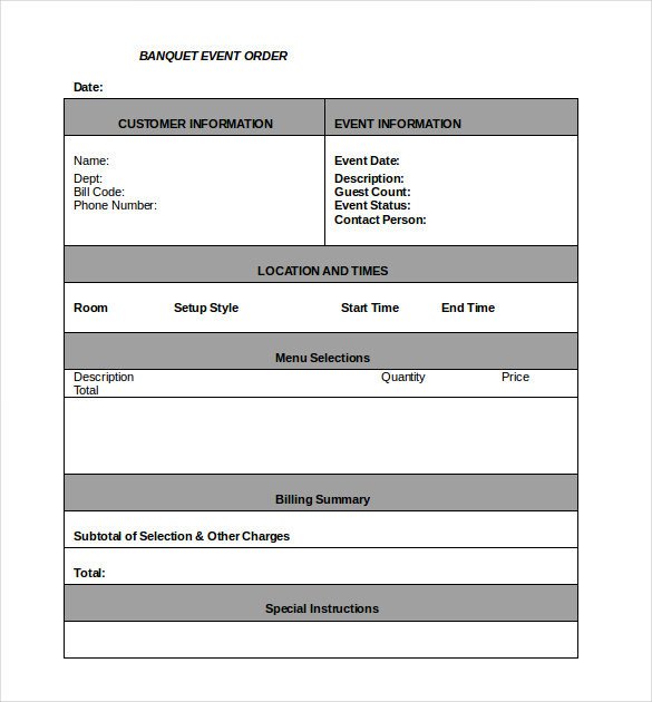 Banquet event order Template 20 order Template Word Excel Pdf