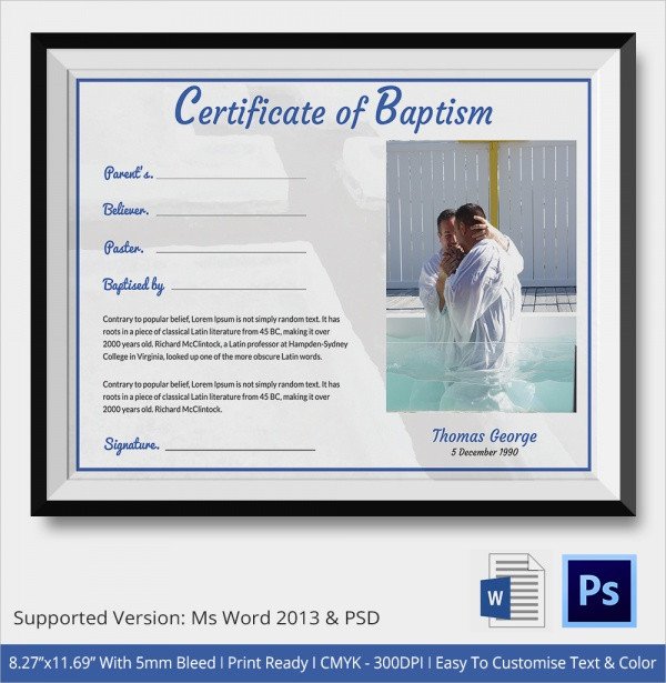 Baptism Certificate Template Word Sample Baptism Certificate 20 Documents In Pdf Word Psd