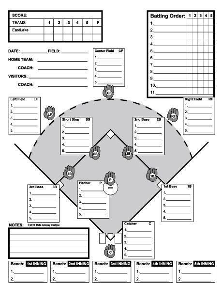 Baseball Depth Chart Template Baseball Line Up Custom Designed for 11 Players Useful