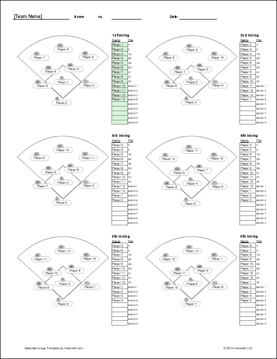 Baseball Depth Chart Template November 2013