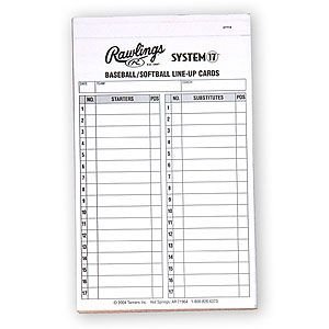 Baseball Line Up Card Rawlings System 17 Baseball Amp softball Line Up Cards