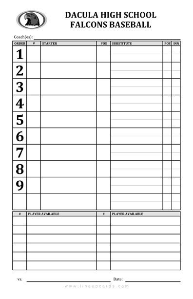 Baseball Lineup Card Template Baseball Lineup Card Template Free Download Printable