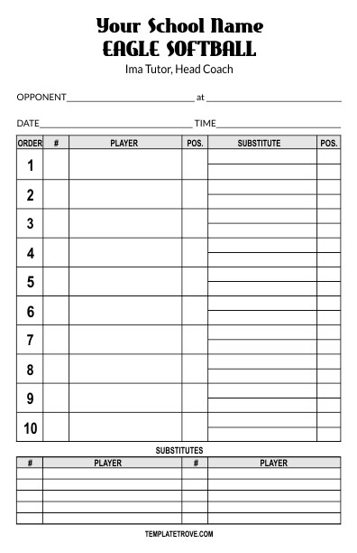 Baseball Lineup Card Template Miscellaneous