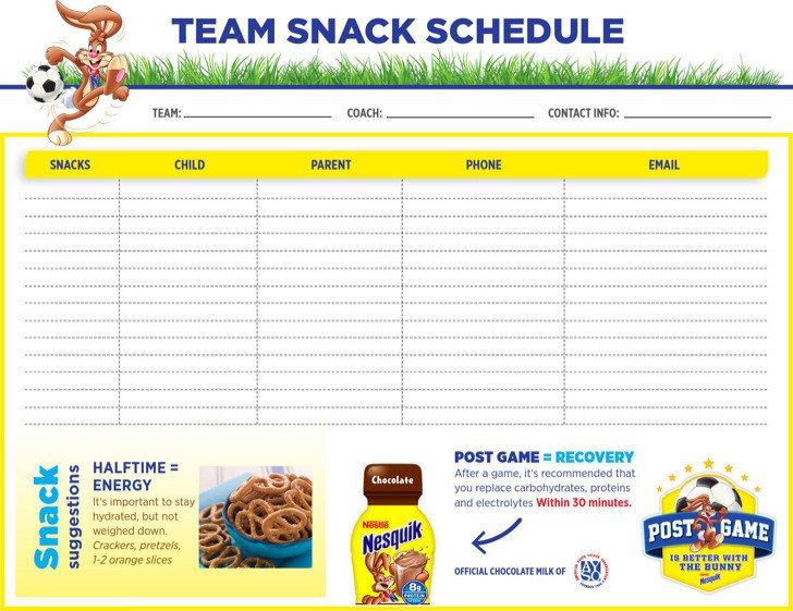 Baseball Snack Schedule Template Snack Schedule Templates