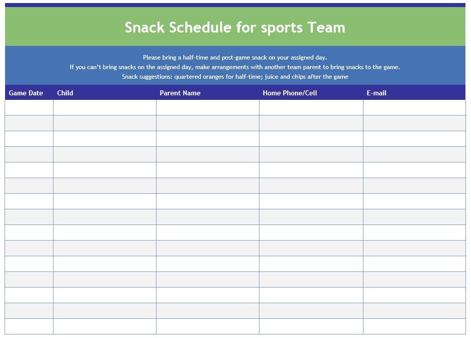 Baseball Snack Schedule Template Sports Schedule Template 9 Free Templates Schedule